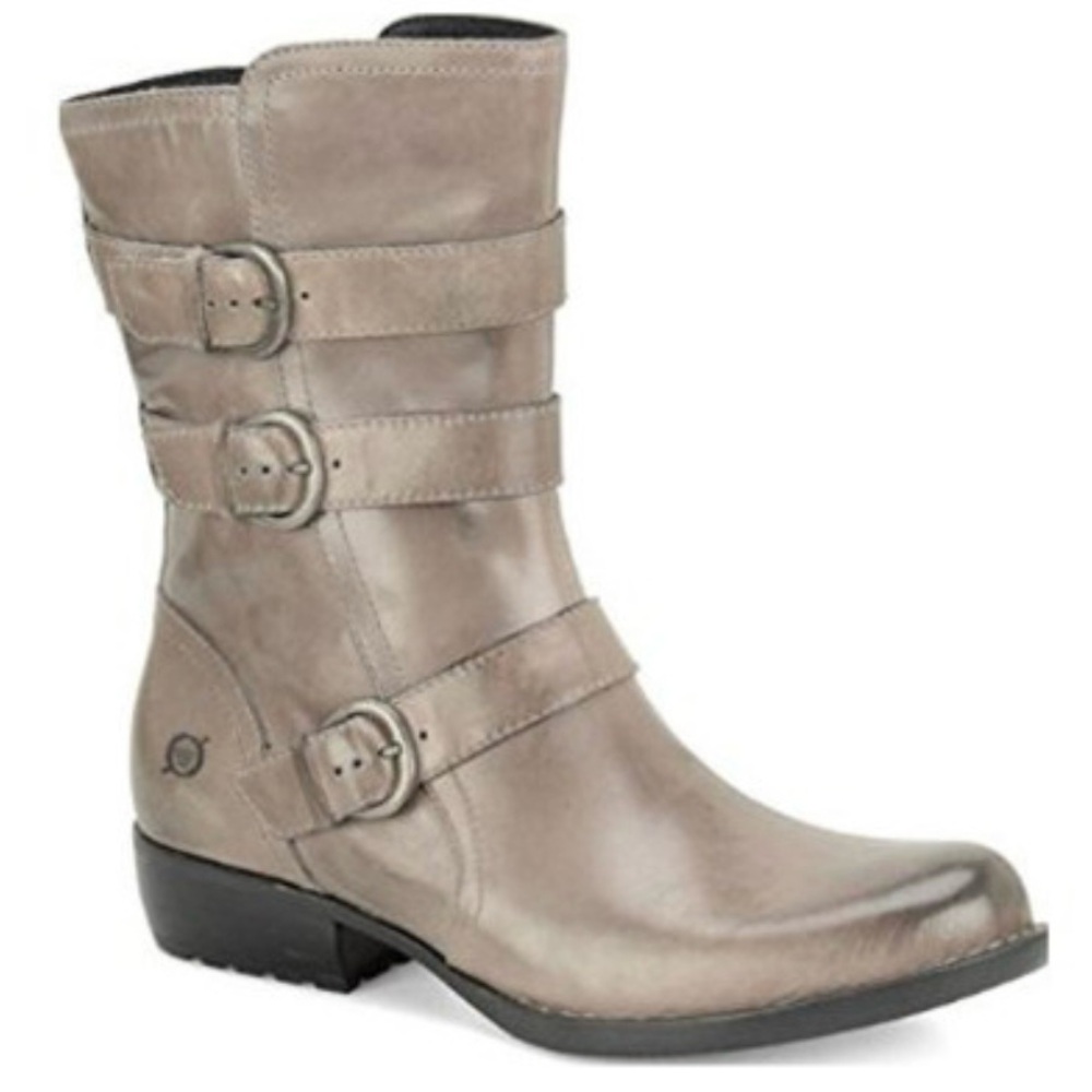 BORN ‘Mariette’ Graphite Gray Leather Buckle Boots, Size 9.5